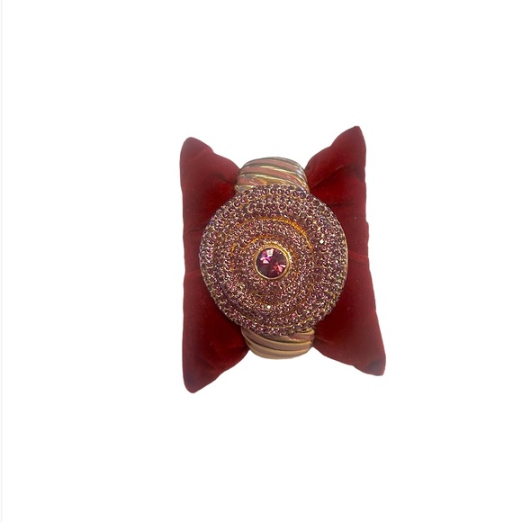 Vintage Y2K rose gold & pink pave rhinestone twisted hinged cuff, size Small - Picture 4 of 7